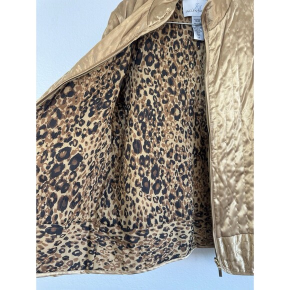 Jaclyn Smith Satin Quilted Coat Jacket Golden Yellow Animal Print Lining size L - Picture 4 of 10